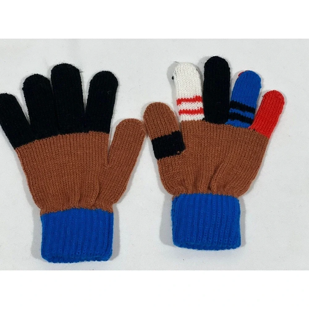 Kidorable‎ Kids Pirate Knit Gloves Blue Brown Skull Finger Puppets Handmade Soft
